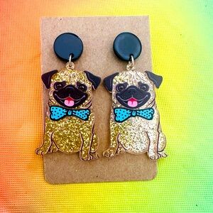 Glitter Pug Dangle Earrings